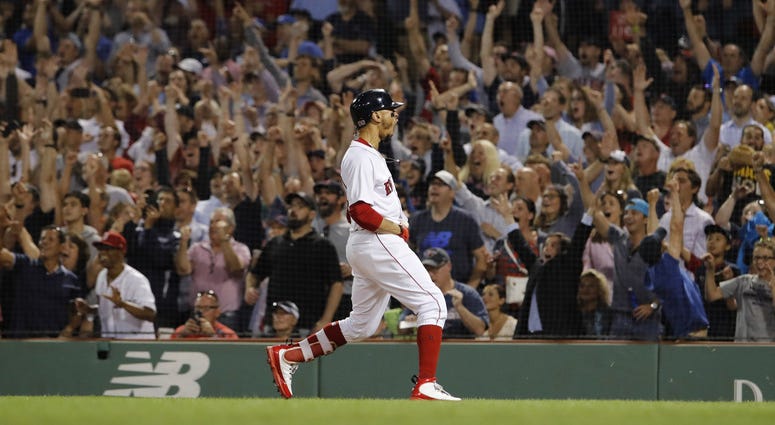 Mookie Betts after his grand slam against the Blue Jays. Mookie Betts grand slam Blue Jays Red Sox